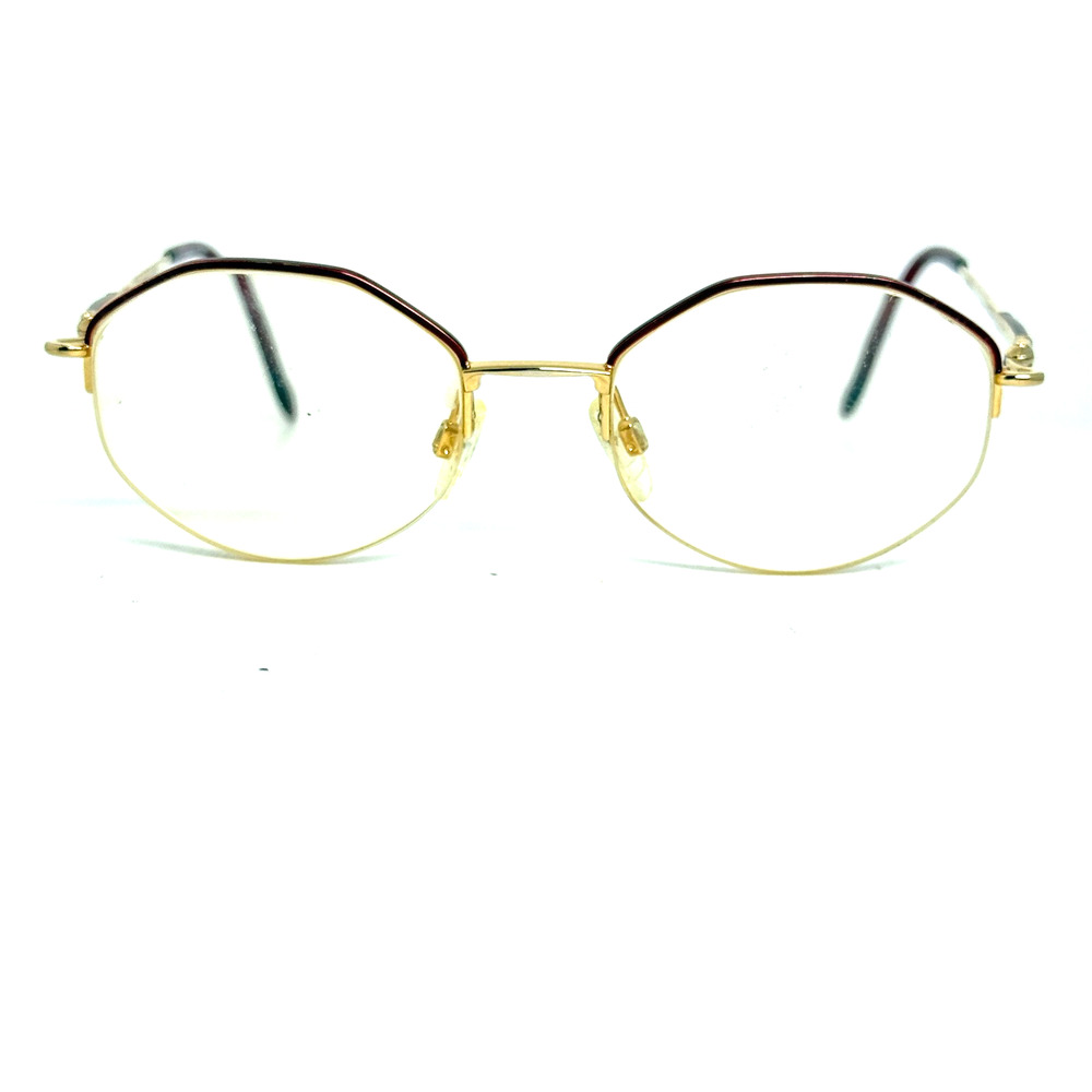 Tura Eyeglasses Frame Y038 Women's‎ Gold Burgundy Half Rim Rectangular H20349